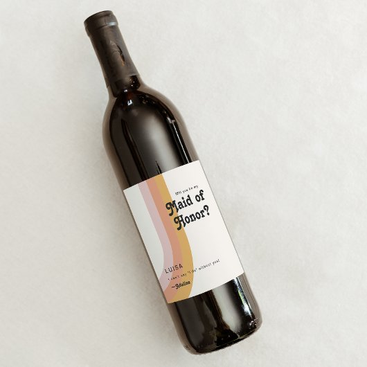 モダンレトロ70のレインボーメイド・オブ・オーナー(花嫁付き添い人)案 ワインラベル