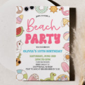 モダンレトロ70の夏の誕生日ビーチパーティー 招待状