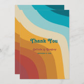 モダンレトロ70カラフルsレインボー結婚ウェーブ サンキューカード (正面/裏面)