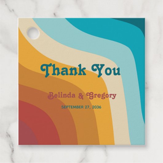 モダンレトロ70カラフルsレインボー結婚ウェーブ フェイバータグ (正面)