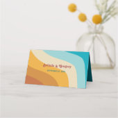 モダンレトロ70カラフルsレインボー結婚ウェーブ プレイスカード (裏面)