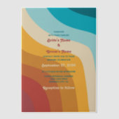 モダンレトロ70カラフルsレインボー結婚ウェーブ ベラム紙招待状 (正面)