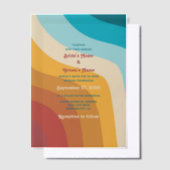モダンレトロ70カラフルsレインボー結婚ウェーブ ベラム紙招待状 (オフセット)