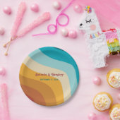 モダンレトロ70カラフルsレインボー結婚ウェーブ ペーパープレート (パーティー)