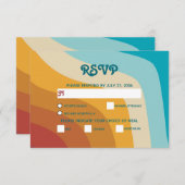 モダンレトロ70カラフルsレインボー結婚ウェーブ 出欠カード (正面/裏面)