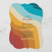 モダンレトロ70カラフルsレインボー結婚ウェーブ 招待状 (正面/裏面)