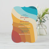 モダンレトロ70カラフルsレインボー結婚ウェーブ 招待状 (スタンド正面)