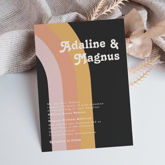 モダンレトロ70ズレインボーダーク伝統的ズ結婚ズ 招待状