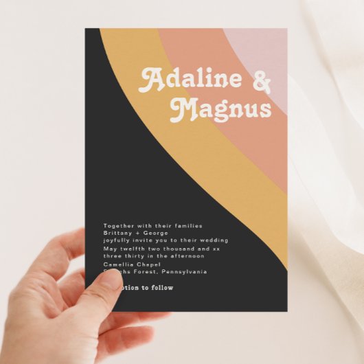 モダンレトロ70ズレインボーダーク結婚ズ 招待状