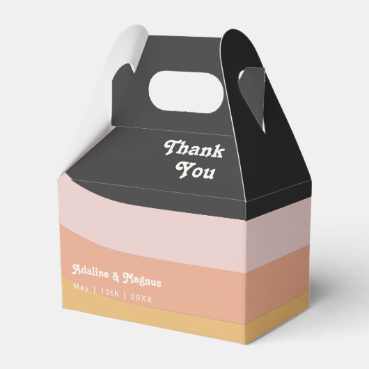 モダンレトロ70ズレインボーダーク結婚式の引き出物ボックス フェイバーボックス (正面サイド)
