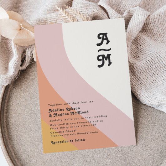 モダンレトロ70ズレインボーモノグラム結婚ズ 招待状