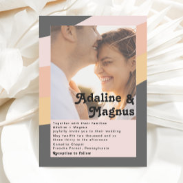 モダンレトロ70年代の虹の暗い色あせた写結婚真 招待状