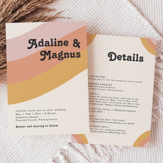 モダンレトロ70年代の虹の結婚全て 招待状