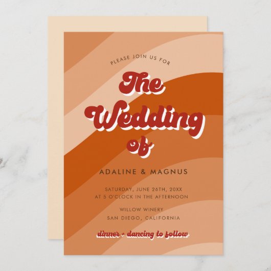 モダンレトロ70sレインボーオレンジ結婚ズ 招待状 (正面/裏面)