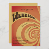 モダンレトロ70s燃えたオレンジ色のQRコード結婚s 招待状 (正面/裏面)