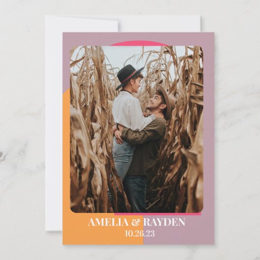 モダンレトロ70s Archフォト結婚式招待状 招待状 (裏面)