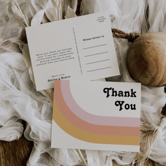 モダンレトロ70's Rainbow 結婚's Thank You ポストカード
