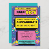 モダンレトロ89歳の誕生日招待状 90年代パーティー 招待状 (正面/裏面)