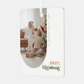 モダンレトロ アーチ ファミリー フォト クリスマス ホリデー メタルオーナメント (正面左)