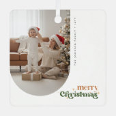 モダンレトロ アーチ ファミリー フォト クリスマス ホリデー メタルオーナメント (正面)