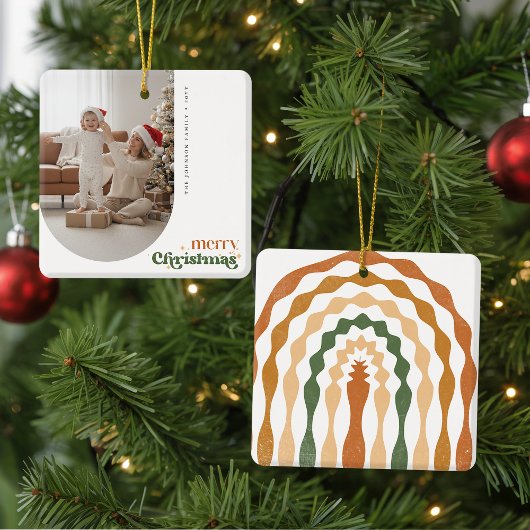 モダンレトロ アーチ ファミリー フォト クリスマス ホリデー メタルオーナメント
