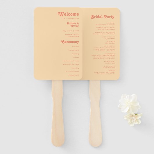 モダンレトロ |オレンジクリーム結婚式 プログラム ハンドファン (正面&裏面)