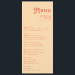 モダンレトロ|オレンジクリー結婚ムのディナーメニュー メニュー<br><div class="desc">レトロモダンな |オレンジクリー結婚ムのディナーメニューは、あなたのヴィンテージに最適ですシンプル, カラフルトロピカルボホの夏結婚の。そのボユニークヘミアン半世紀フォントこの与えデザインはクラシックのミニマルな溝深いヒッピーの雰囲気。あなたはもしクリエイティブ70のビーチ結婚式に明るい色を備えたデザインを探しはっきりしたて、この製品とその調整のコレクションは結婚、あなたは求めるものである。色感じを自由に変更する自分のアートワーク、グラフィック、または写真を追加。このもし商品のデザインについて質問がある感じと、お気軽にお問い合わせ！</div>