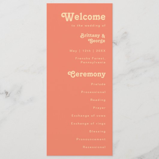 モダンレトロ |コーラルクリーム結婚式 プログラム (正面)