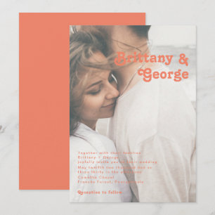 モダンレトロ   コーラル フェード フォト ウェディング 招待状