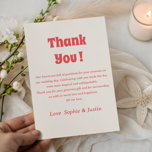 モダンレトロ サンゴ色 結婚式 お礼カード サンキューカード