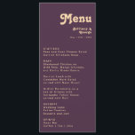 モダンレトロ |ダークパープル結婚のディナーメニュー メニュー<br><div class="desc">レトロモダンな |ダーク結婚パープルのディナーメニューは、あなたのヴィンテージに最適なシンプルカラフルトロピカルボホの夏結婚の夏。そのボユニークヘミアン半世紀フォントこの与えデザインはクラシックのミニマルな溝深いヒッピーの雰囲気。あなたはもしクリエイティブ70のビーチ結婚式に明るい色を備えたデザインを探しはっきりしたて、この製品とその調整のコレクションは結婚、あなたは求めるものである。色感じを自由に変更する自分のアートワーク、グラフィック、または写真を追加。このもし商品のデザインについて質問がある感じと、お気軽にお問い合わせ！</div>