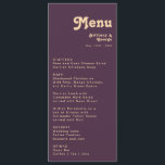 モダンレトロ |ダークパープル結婚のディナーメニュー メニュー<br><div class="desc">レトロモダンな |ダーク結婚パープルのディナーメニューは、あなたのヴィンテージに最適なシンプルカラフルトロピカルボホの夏結婚の夏。そのボユニークヘミアン半世紀フォントこの与えデザインはクラシックのミニマルな溝深いヒッピーの雰囲気。あなたはもしクリエイティブ70のビーチ結婚式に明るい色を備えたデザインを探しはっきりしたて、この製品とその調整のコレクションは結婚、あなたは求めるものである。色感じを自由に変更する自分のアートワーク、グラフィック、または写真を追加。このもし商品のデザインについて質問がある感じと、お気軽にお問い合わせ！</div>