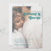 モダンレトロ |ティール（緑がかった色）カジュアルの色あせ結婚た写真 招待状 (正面)