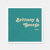 モダンレトロ |ティール(緑がかった色)結婚のナプキンス スタンダードカクテルナプキン (正面)