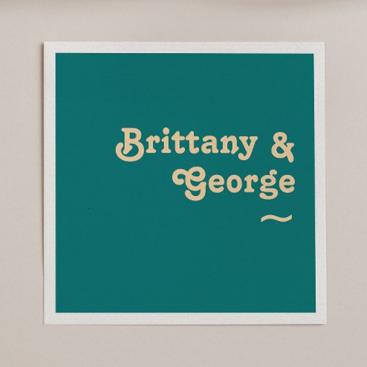 モダンレトロ |ティール(緑がかった色)結婚のナプキンス スタンダードカクテルナプキン