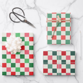 モダンレトロ ピンククリスマス チェック ラッピングペーパーシート