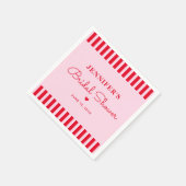 モダンレトロ ピンク＆レッド ストライプ  ブライダルシャワー スタンダードカクテルナプキン (角)
