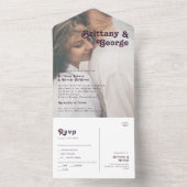 モダンレトロ |紫色の色あせたフォトシールと送信 オールインワン招待状 (内側)