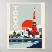 モダンレトロ 赤 ネイビー 東京タワー 空 旅 ポスター (正面)