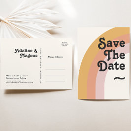 モダンレトロ 70's レインボー セーブ・ザ・デート インビテーションポストカード