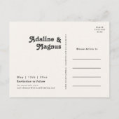 モダンレトロ 70's レインボー ダーク セーブ・ザ・デート インビテーションポストカード (裏面)