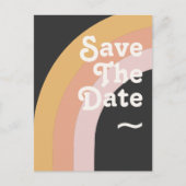 モダンレトロ 70's レインボー ダーク セーブ・ザ・デート インビテーションポストカード (正面)