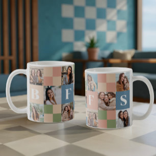 モダンレトロBFFSチェッカーボードパターンフォトグリッド コーヒーマグカップ