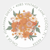 モダンレトロGroovy差出人住所ラベル ラウンドシール (正面)