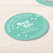 モダンレトロgroovy green 70s結婚がデータを保存 ラウンドペーパーコースター (アングル)