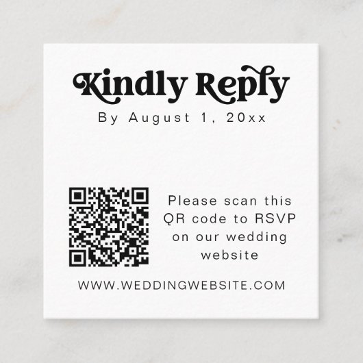 モダンレトロQRコードスクエアRSVP挿入カード スクエア名刺 (正面)