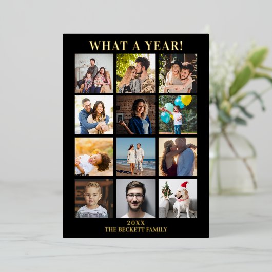 モダンレビューの年12写真コラージュ実在 箔シーズンカード (立ち正面)