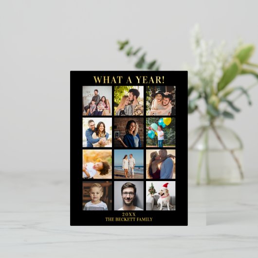 モダンレビューの年12写真コラージュ実在 箔シーズンポストカード (立ち正面)