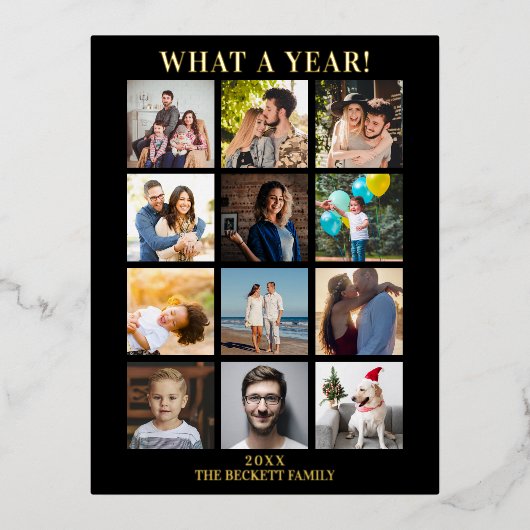 モダンレビューの年12写真コラージュ実在 箔シーズンポストカード (正面)