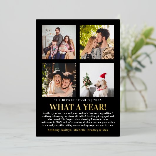 モダンレビューの1年4写真コラージュ実在 箔シーズンカード (立ち正面)